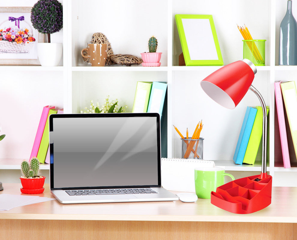 Limelights Gooseneck Organizer Desk Lamp With Ipad Tablet Stand Book Holder, Red
