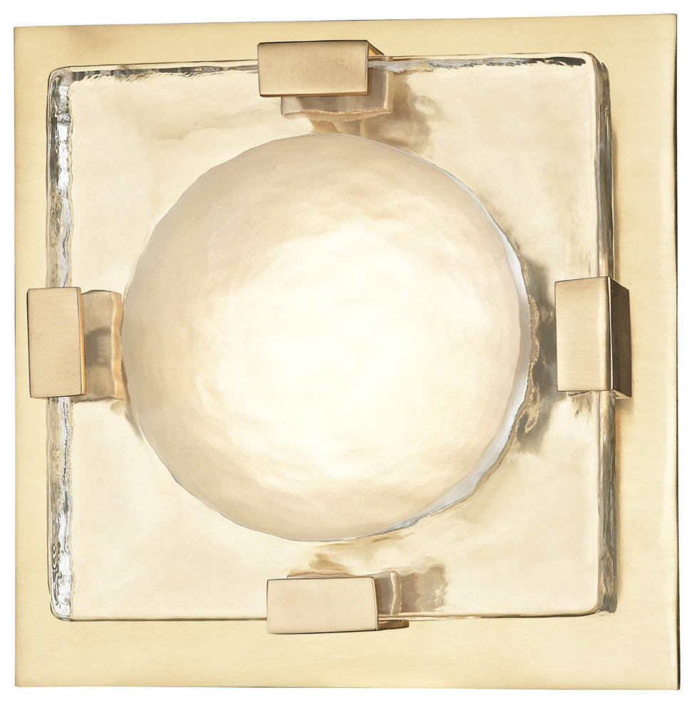 Bourne 11" LED Wall/Flush Mount, Aged Brass Finish, Etched Glass