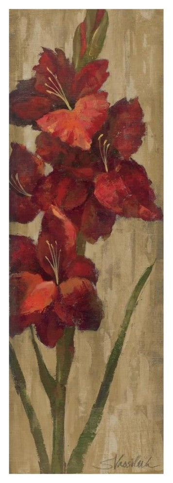 "Vivid Red Gladiola on Gold" Digital Paper Print by Silvia Vassileva, 14"x38"