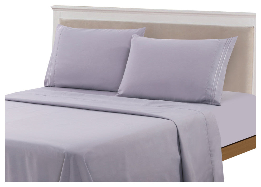 Brushed Microfiber Embroidered 1800 Bedding, 4 Piece, Grey, Queen