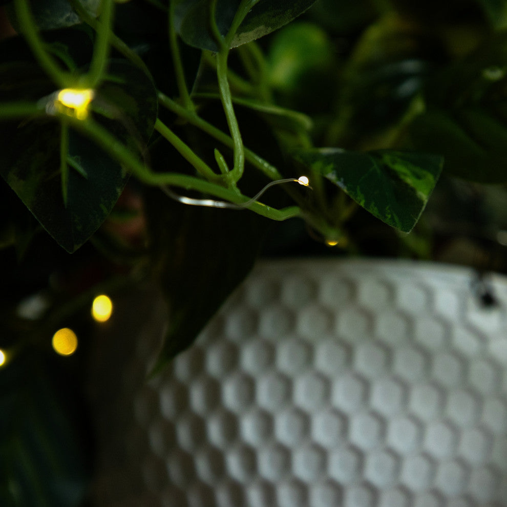 24in. Prelit UV Resistant Artificial Pothos, White Hanging Basket