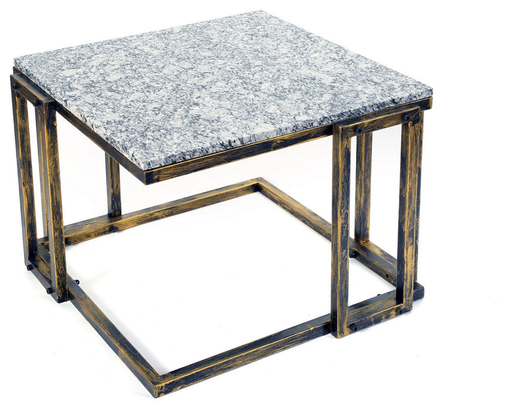 Granite Top Plant Stand with Tubular Base, Black and Gray