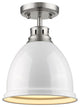 Duncan Flush Mount, Pewter With White Shade