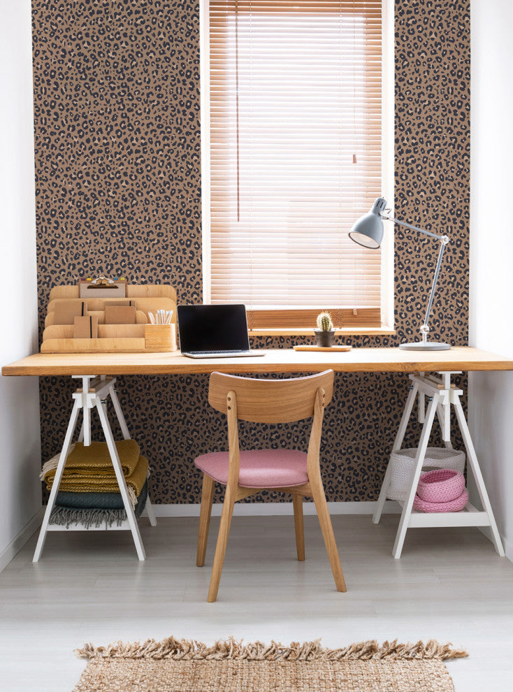 Animal Print Leopard Peel and Stick Vinyl Wallpaper, Dark Natural, 24"w X 60"h