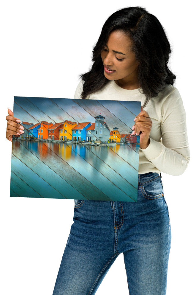 Faux Wood Blue Morning at Waters Edge Groningen Unframed Wall Art Prints, 11" X 14"