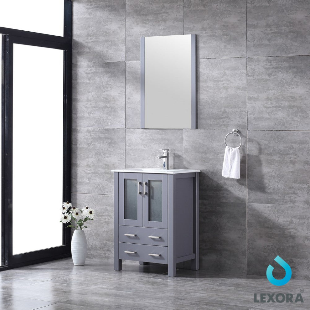 Volez 24" Dark Gray Single Vanity Integrated Top Sink, 22" Wall Mirror