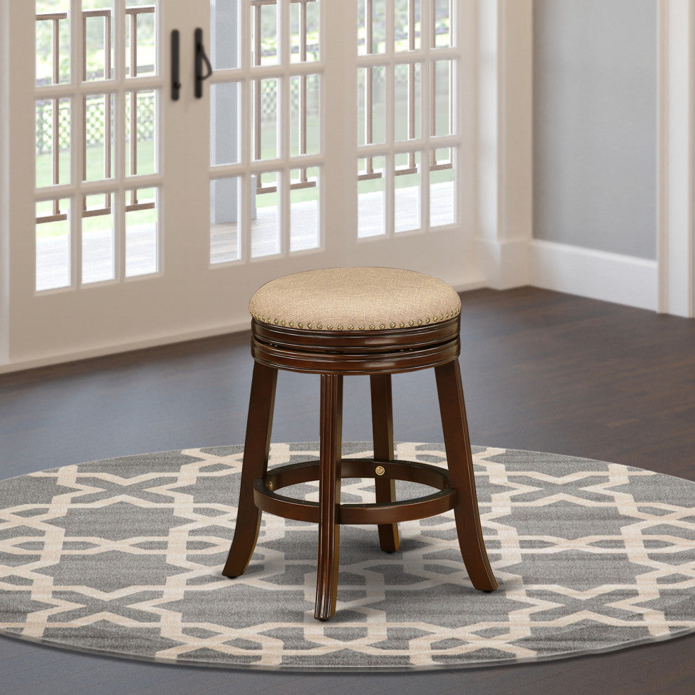 Swivel Backless Barstool 24'' Seat Height, Mahogany Leg, F12-03 Pu Leather Mocha
