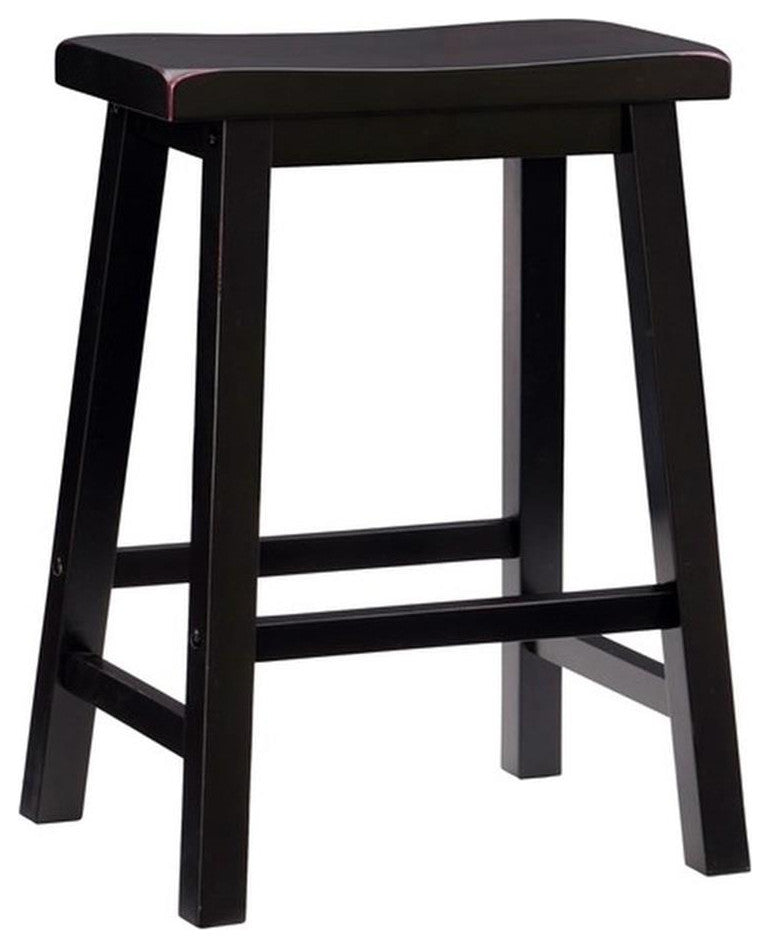 Bowery Hill 24" Transitional Wood Backless Saddle Seat Counter Stool in Black