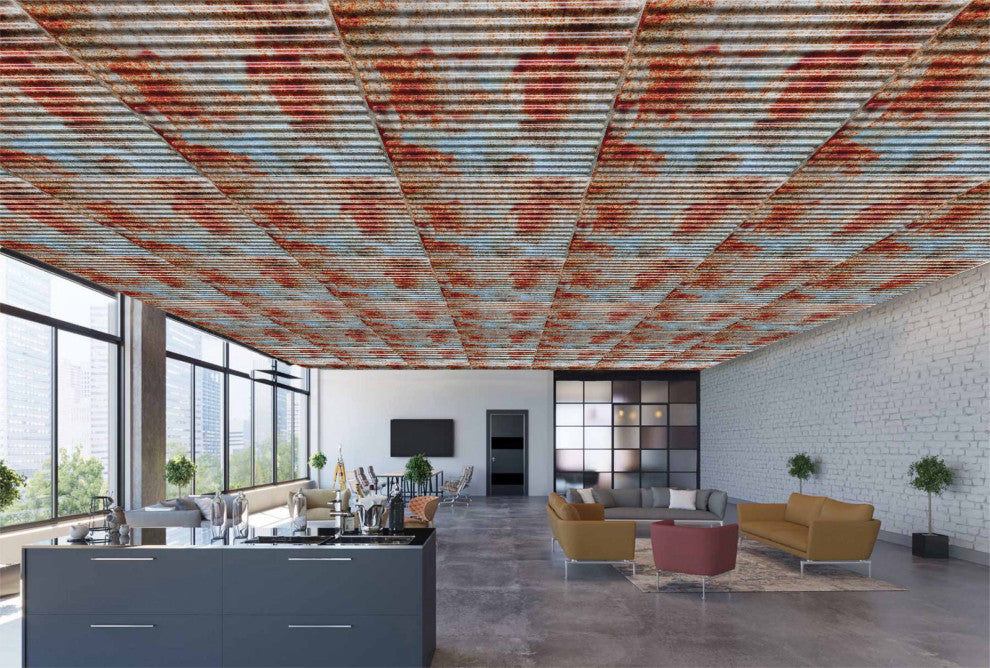 Old Tin Roof 3D Ceiling Panels, 2'x2', 40 Sq Ft, Pack of 10