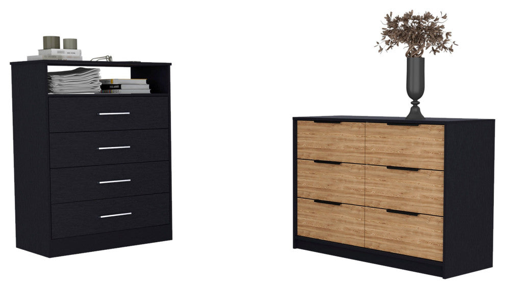 Mullen 2-Piece Bedroom Set, Black/Pine