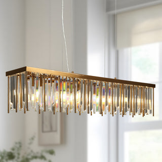 LNC Athean 7-Light 41.5" Brass Modern Crystal Rectangle Island Light