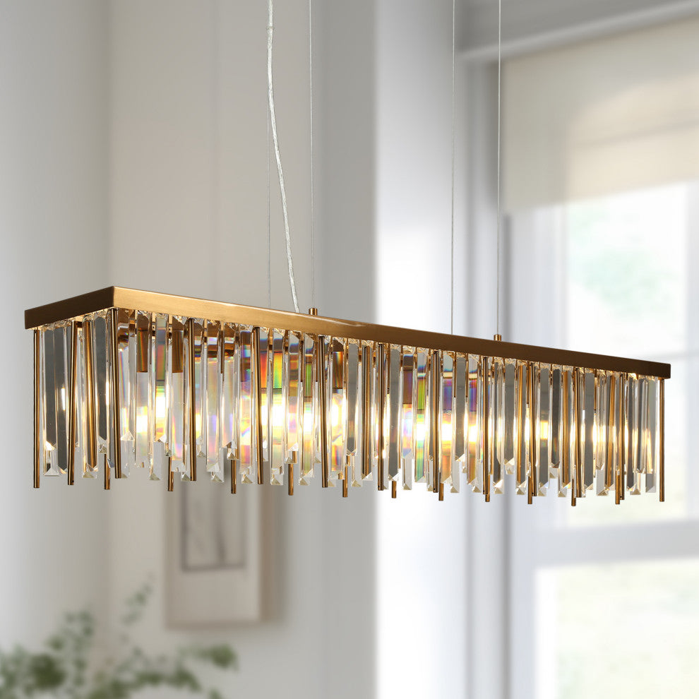 LNC Athean 7-Light 41.5" Brass Modern Crystal Rectangle Island Light