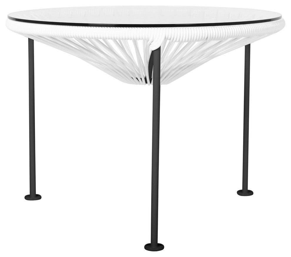 Zicatela Indoor/Outdoor Handmade Side Table, White Weave, Black Frame