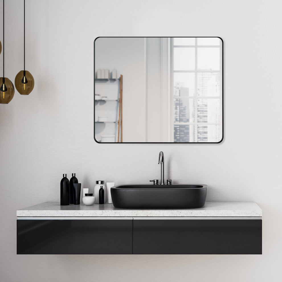 Nettuno Rectangle Bathroom/Vanity Aluminum Framed Wall Mirror, Matt Black, 36"