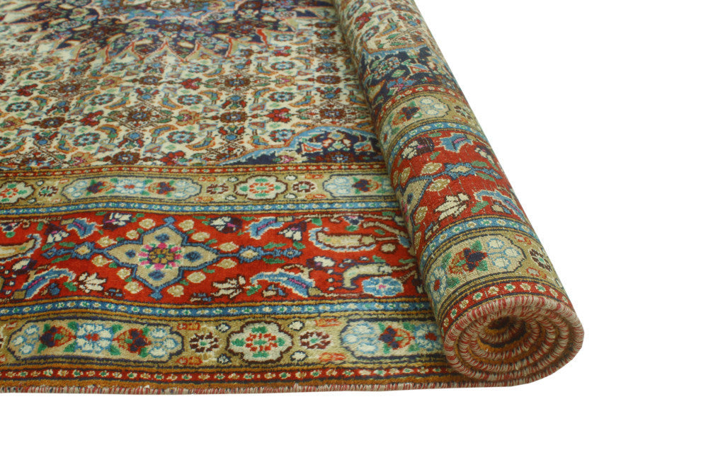 Fine Vintage Distressed Colby Ivory/Red Rug, 6'6x9'8