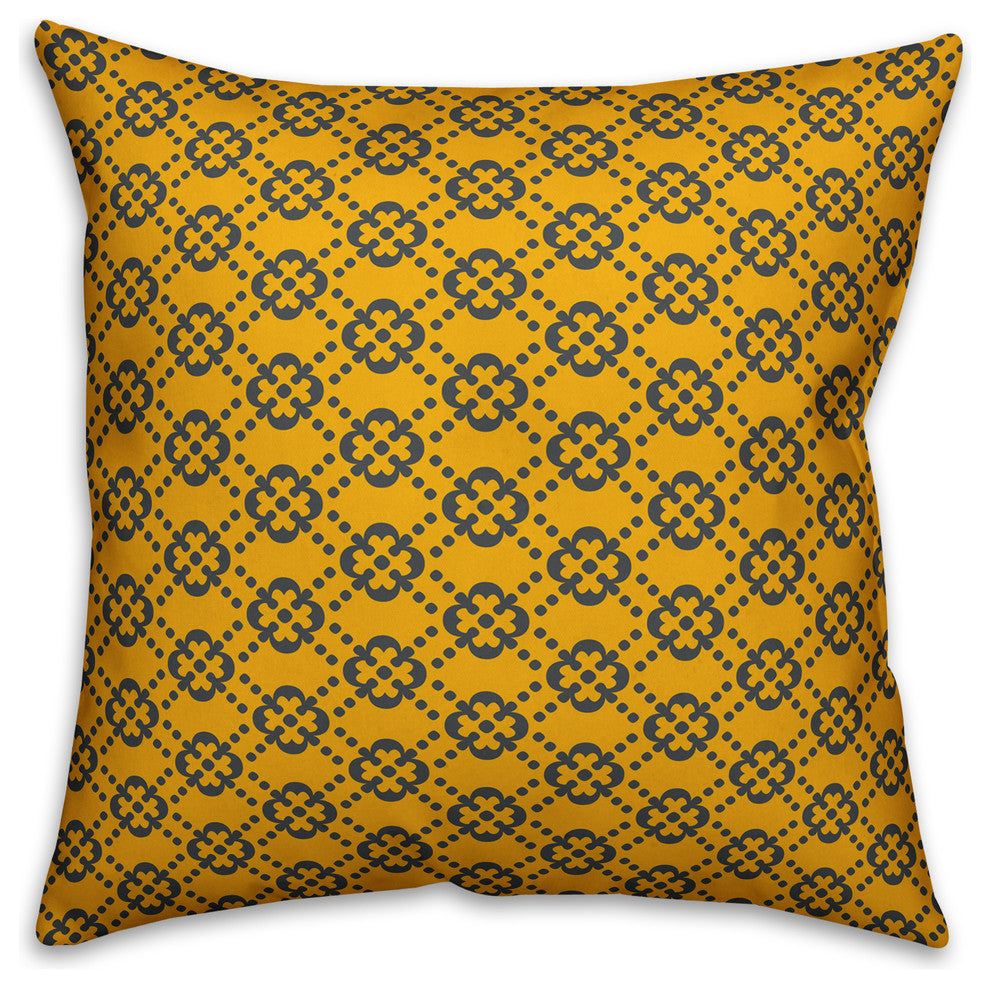Floral Argyle, Yellow and Gray Outdoor Throw Pillow, 20"x20"