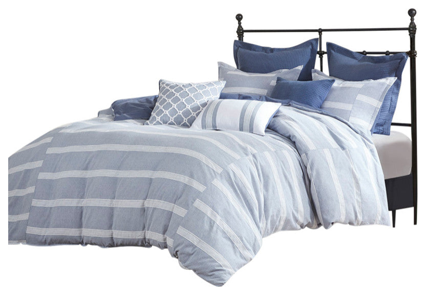 Madison Park Signature Noble Blue Oversized Duvet Cover Set w Removable Insert