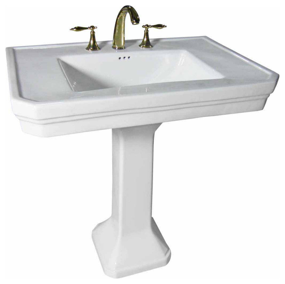 Large White Victorian Vitreous Bathroom Pedestal Sink 8 Inc Widespread Set of 2