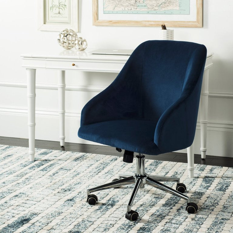 Transitional Office Chair, Chrome Base With Padded Seat & Sloped Armrests, Blue