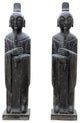 Pair Chinese Black Gray Stone Standing Zen Harmony Decor Statues Hcs7647