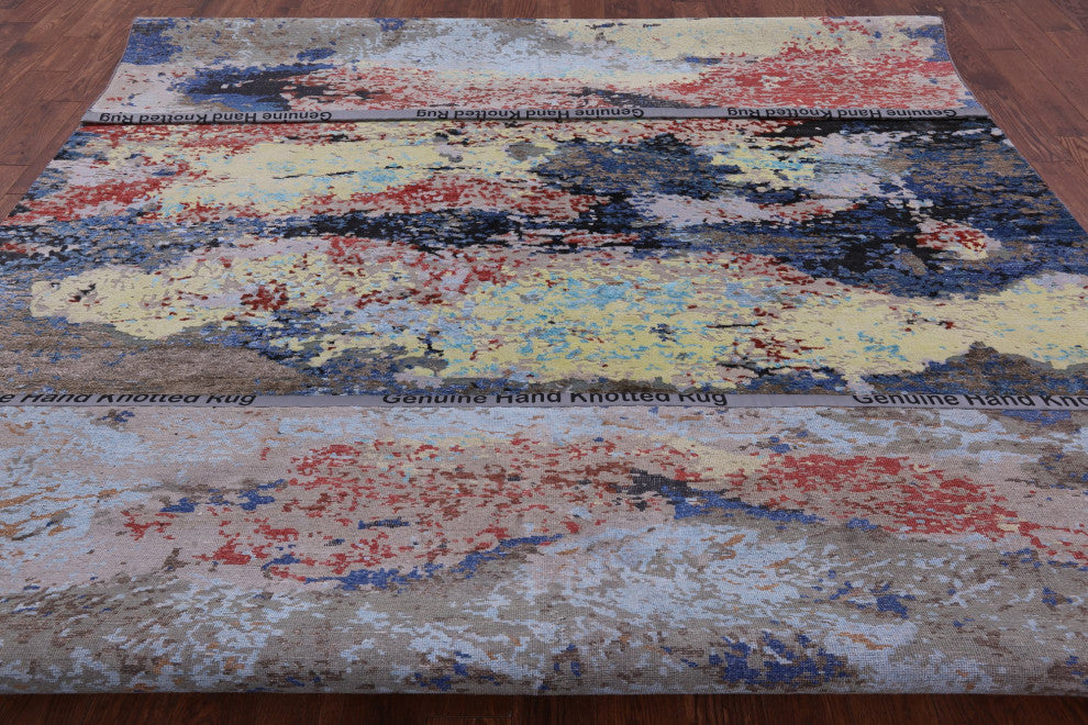 Handmade Wool and Silk Abstract Rug 9' 0" X 11' 10" Q8779
