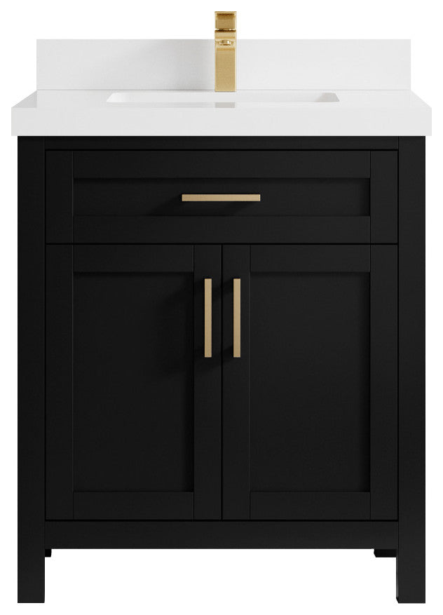 Cambridge 30 Single Sink Bath Vanity in Black 2" White Quartz