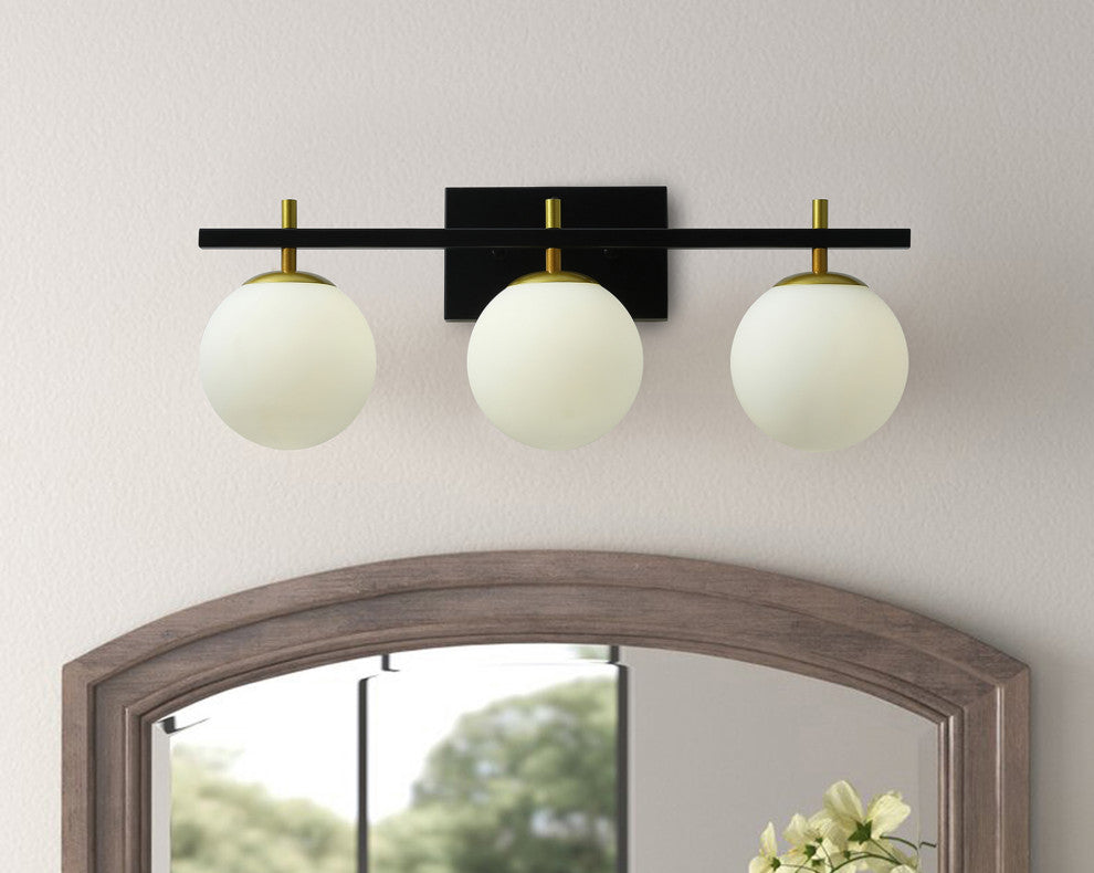 3-Lights Bathroom White Glass Shades Wall Sconce Vanity Light Fixtures
