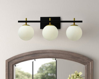3-Light Bathroom White Glass Shades Vanity Wall Sconce