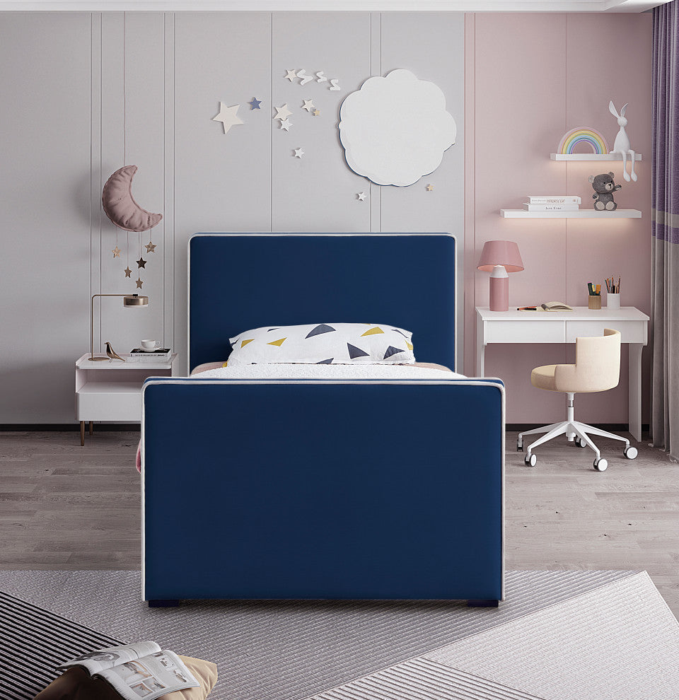Dillard Velvet Upholstered Bed, Navy, Twin
