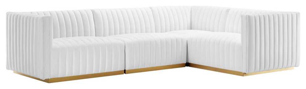 Conjure Channel Tufted Performance Velvet 4-Piece Sectional, Gold White