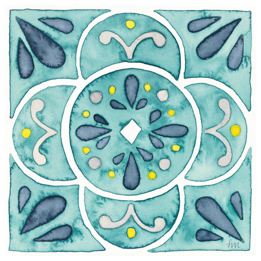 "Garden Getaway Tile VII Teal" Digital Paper Print by Laura Marshall, 20"x20"