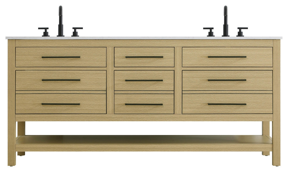 Home Living 72" Double Bathroom Vanity, Honey Brown