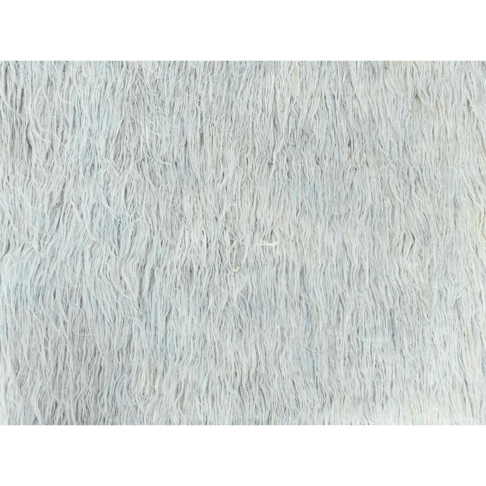 Blueish Gray, Shaggy Moroccan, Undyed Natural Wool Hand Knotted Rug, 8'0"x9'9"