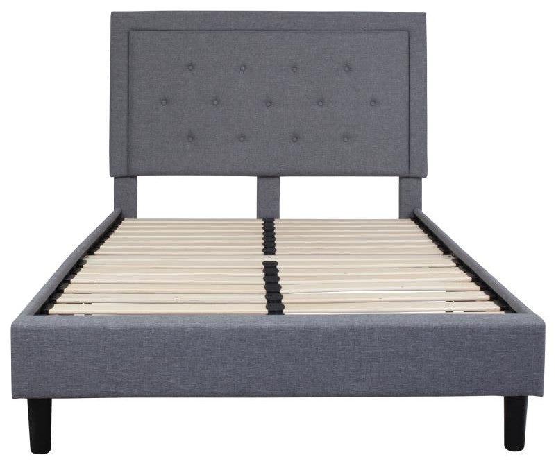 Roxbury Tufted Upholstered Platform Bed -10 Inch Foam & Pocket Spring Mattress, Light Gray, Full