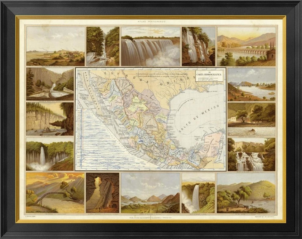"Carta Hydrografica, 1885" Framed Canvas Giclee by Antonio Garcia Cubas, 34x27"