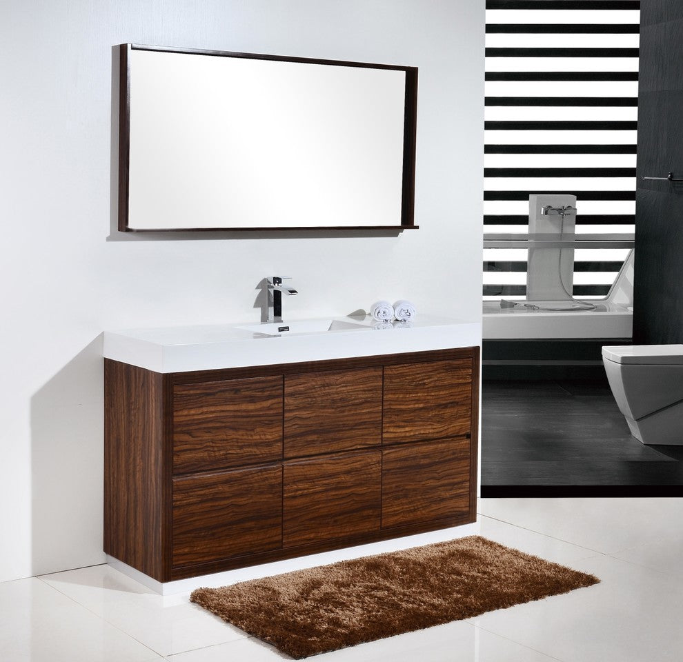 Bliss 60" Single Sink Walnut Free Standing Modern Bathroom Vanity