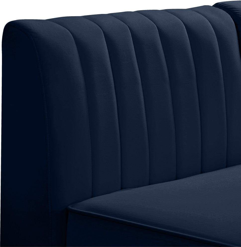 Alina Velvet Upholstered Modular Armless Chair, Navy