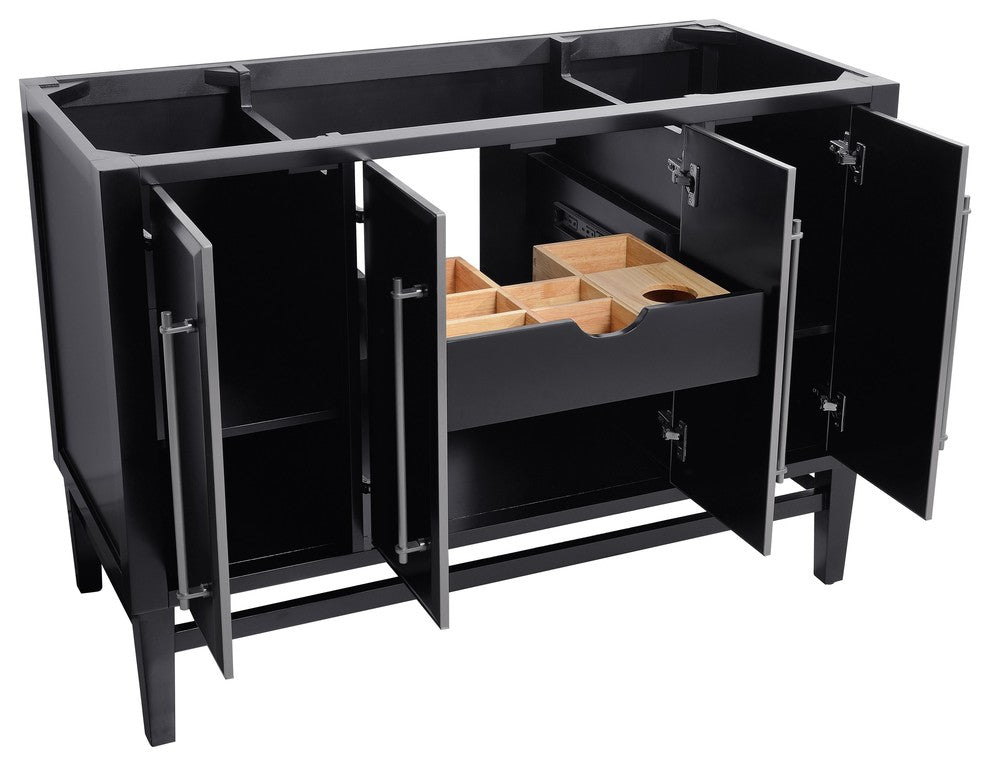 Mason 48" Vanity Only, Black With Brushed Silver Hardware