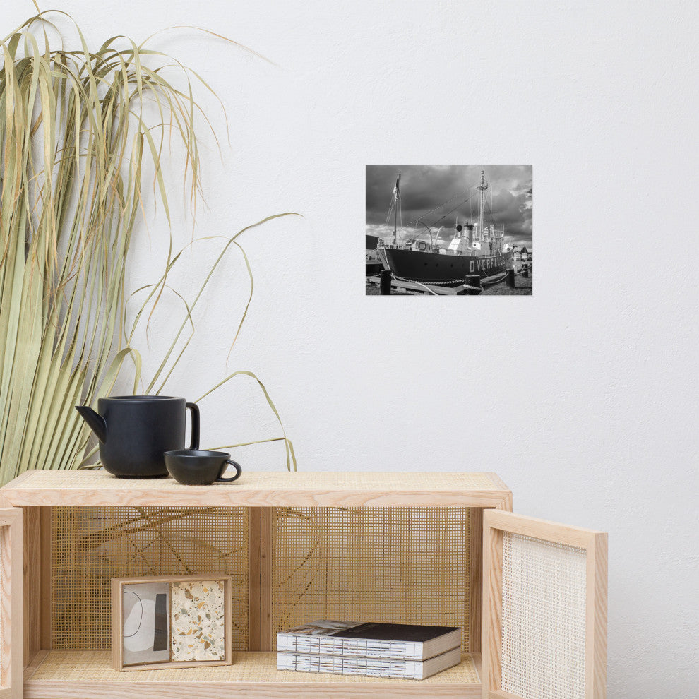 Overfalls Lightship Landscape Photo Black and White Unframed Wall Art Print, 11" X 14"