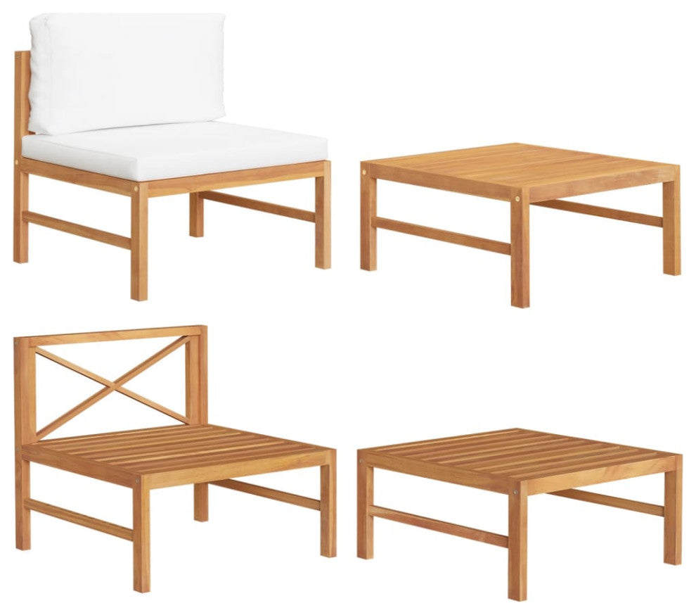 vidaXL 2 Piece Patio Lounge Set With Cream Cushions Teak Wood