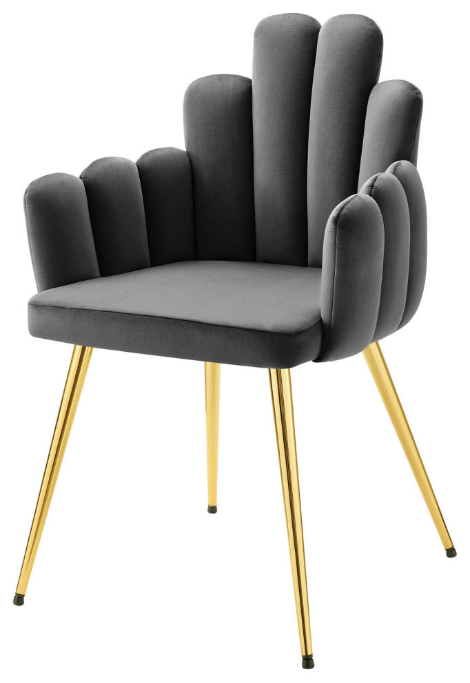 Dining Chair, Set of 2, Gold Gray, Velvet, Modern Cafe Bistro Hospitality