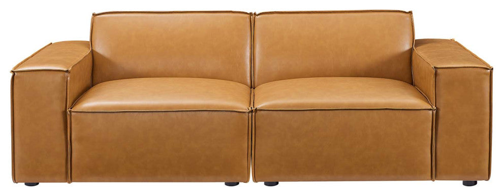 Loveseat Sofa, Faux Vegan Leather, Tan, Modern, Living Lounge Hotel Hospitality