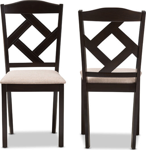 Ruth Modern Beige Fabric and Dark Brown Finished Dining Chair, Set of 2