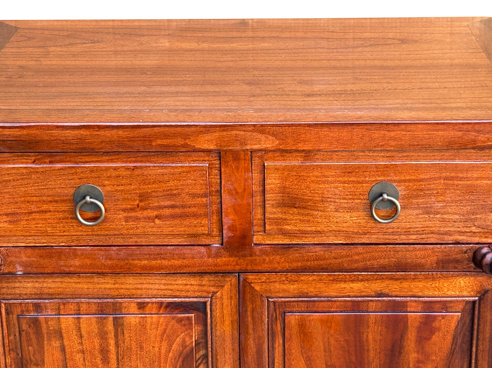 Oriental Chinese 2 Drawers Wood Pattern Brown Credenza Console Cabinet