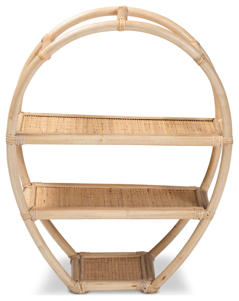 Lyssa Modern Bohemian Natural Brown Finished Rattan 3-Tier Display Shelf