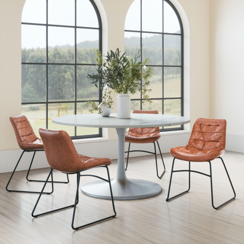 Dining Chair, Set of 2, Faux Vinyl Leather, Steel, Vintage Brown, Black, Cafe