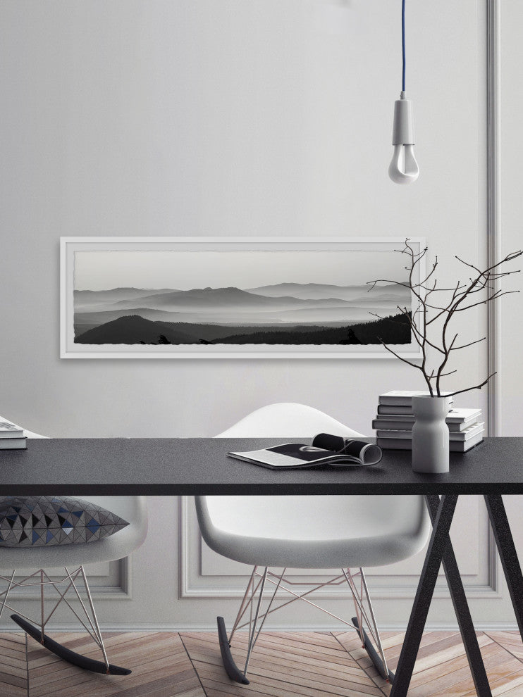 "Foggy Mountains" Framed Painting Print, 30x10
