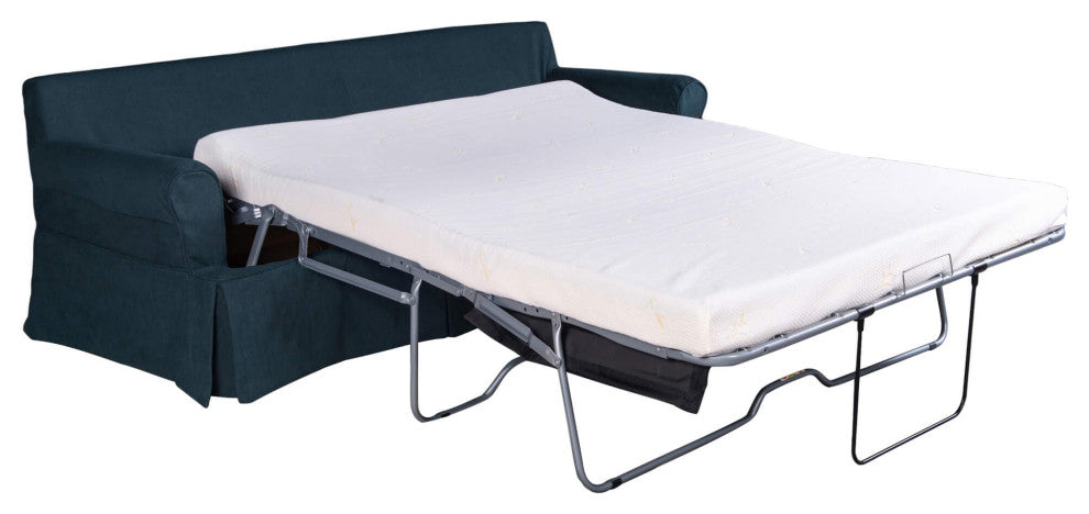 Sleeper Sofa Reversible Chaise Fabric Queen Size Foam Gel Mattress Navy Blue