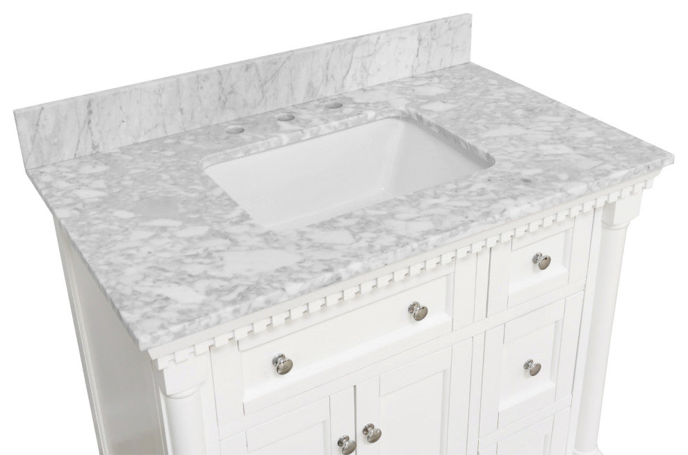 Sydney 36" Bathroom Vanity, White, Carrara Marble