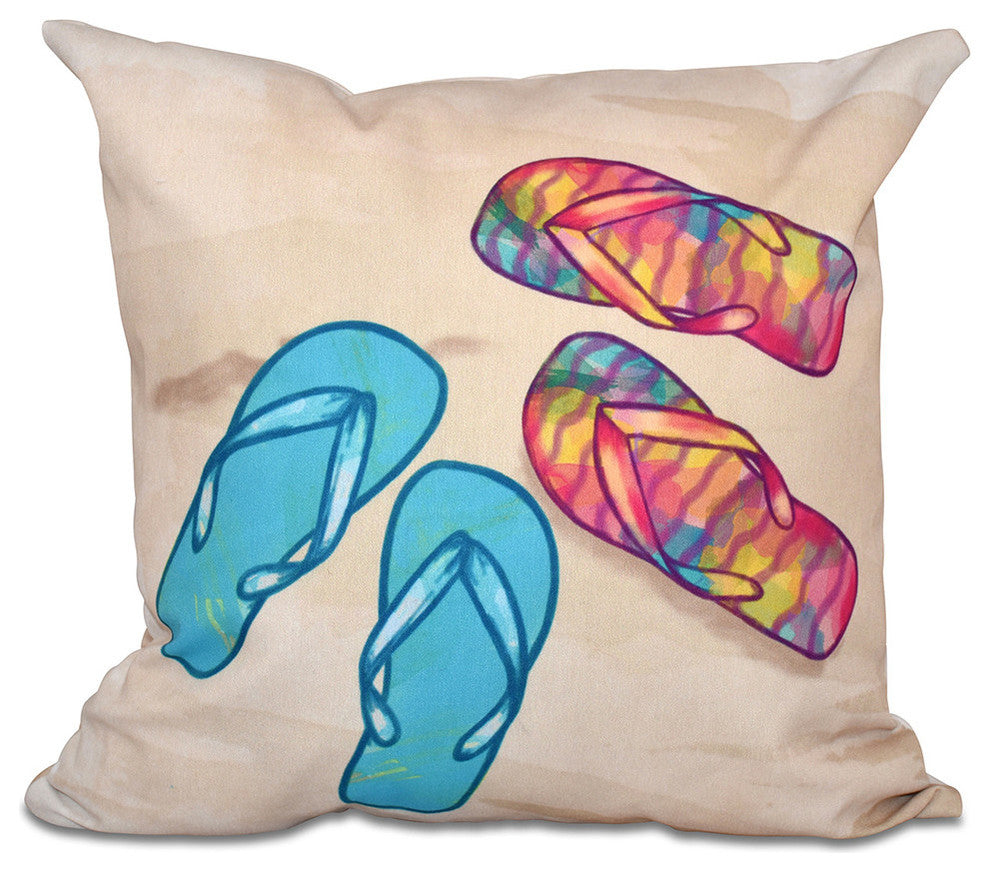 Beach Shoes, Geometric Print Pillow, Turquoise, 16"x16"